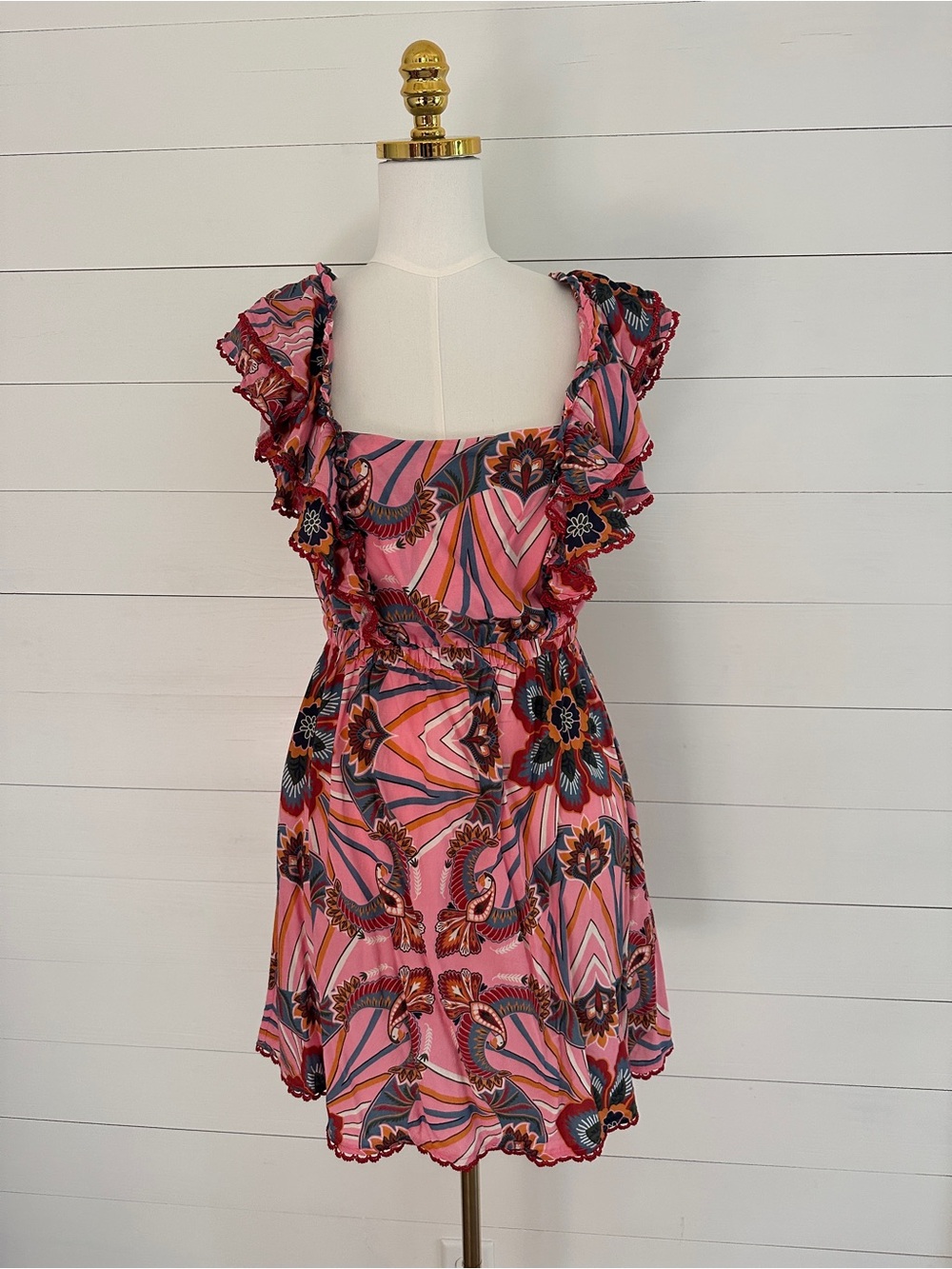 FARM Rio Pink Floral-Print Ruffle Cover Up/Mini Dress